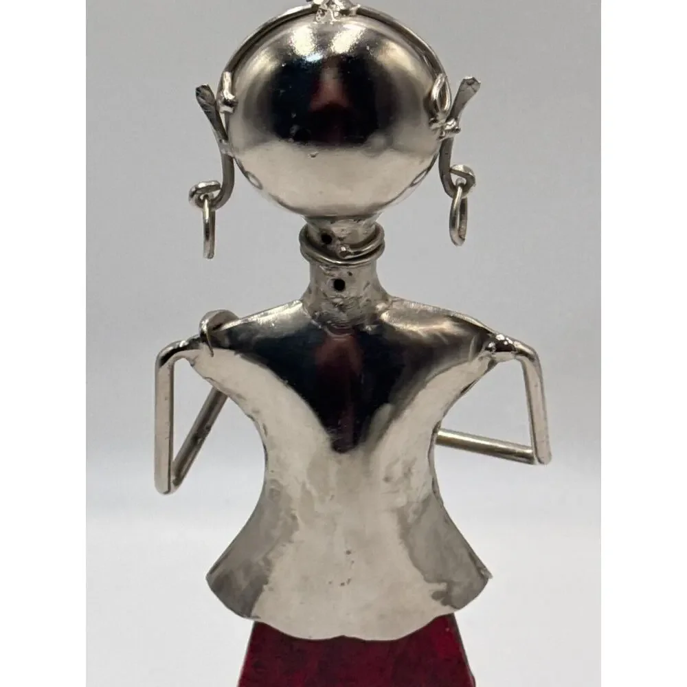 Musician Folk Art Metal & Wood Female Doll Figurine · Floral Painted Dress · 14